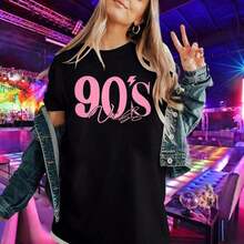 UNIQUEONE Women's Clothing Oversized 90s Style Sets For Women Vintage 90s Music T-Shirts Country Graphic Tee Disco Party Tee Casual Tops Women's Shirts - 黑色 - 查看 2