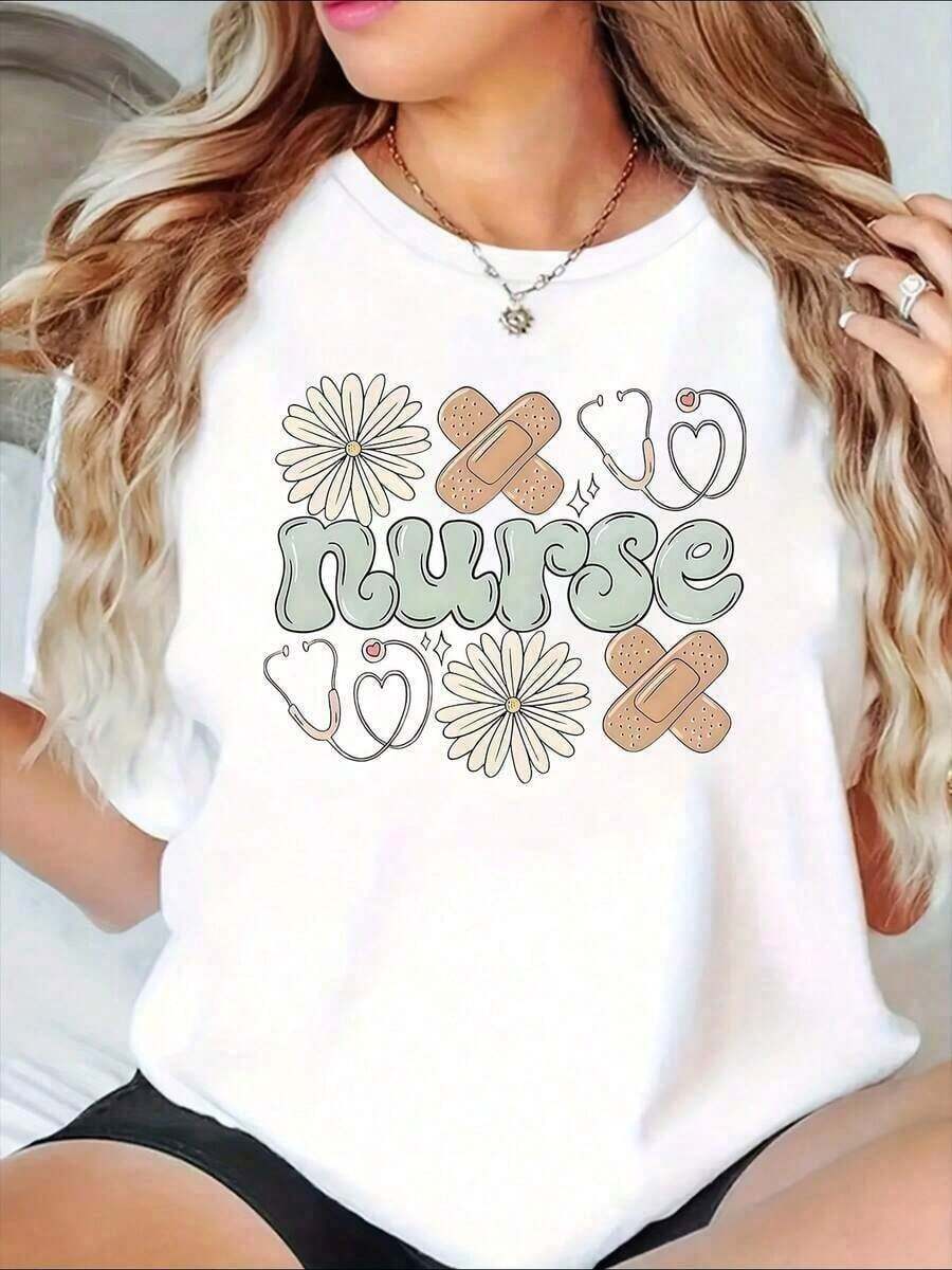 Women's T-Shirt - Home Nurse T-Shirt - Comfortable Casual Wear For Healthcare Professionals And Nursing Students, Perfect Gift For Nurses On National Nurses Day Or Graduation, NEW National Nurses Day T-Shirt 2026, Cute Women's Blouses - 白色 - 查看 1