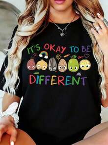 Camiseta "Está bien ser diferente", camiseta Sped, regalo de neurodiversidad, camiseta de educación especial, camisetas de maestros de AAC, camiseta RBT, consejero escolar, holgada y cómoda2026 - Negro - Ver 1