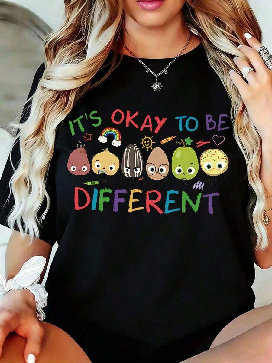 Camiseta "Está bien ser diferente", camiseta Sped, regalo de neurodiversidad, camiseta de educación especial, camisetas de maestros de AAC, camiseta RBT, consejero escolar, holgada y cómoda2026 - Negro - Ver 1