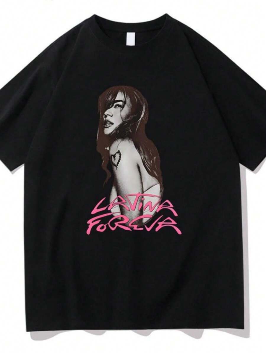 blusas para muje 2026 New Karol Gs Cotton T-shirts Karol Gs LATINA FOREVA Tees Men Women Short Sleeve Retro Casual Tshirts Aesthetic Y2K Top Casual - Negro - Ver 1