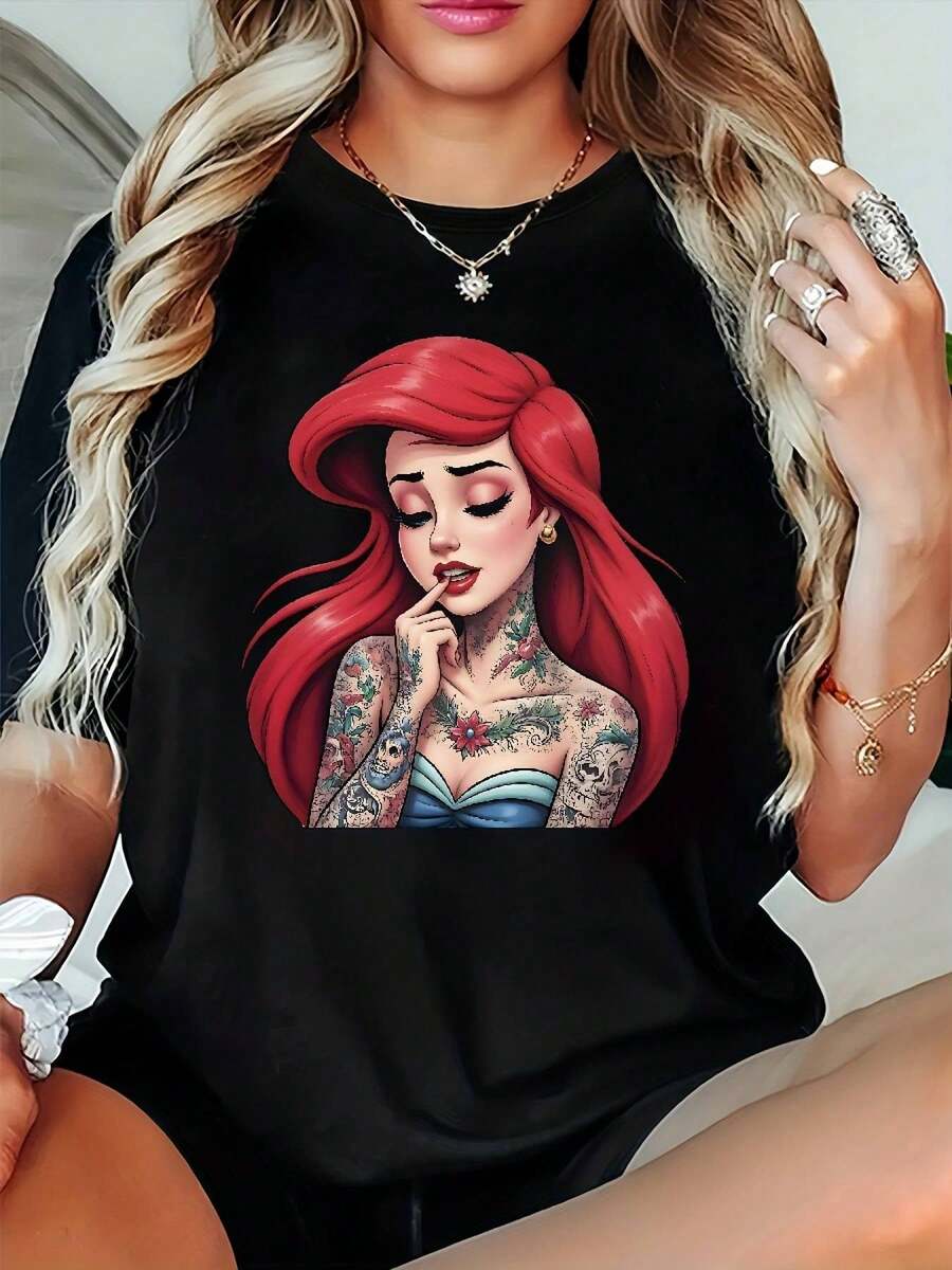 2026Camiseta de Diseño Oficial de Princesa Gótica para Mujer Talla Grande - Cuello Redondo Manga Corta, Lavable a Máquina, Atuendo Diario y para Fiestas de Halloween, Estilo de Moda Urbana [Diseño Genial] Camiseta de Algodón Cómoda para Mujer, Diseño Igua - Negro - Ver 1