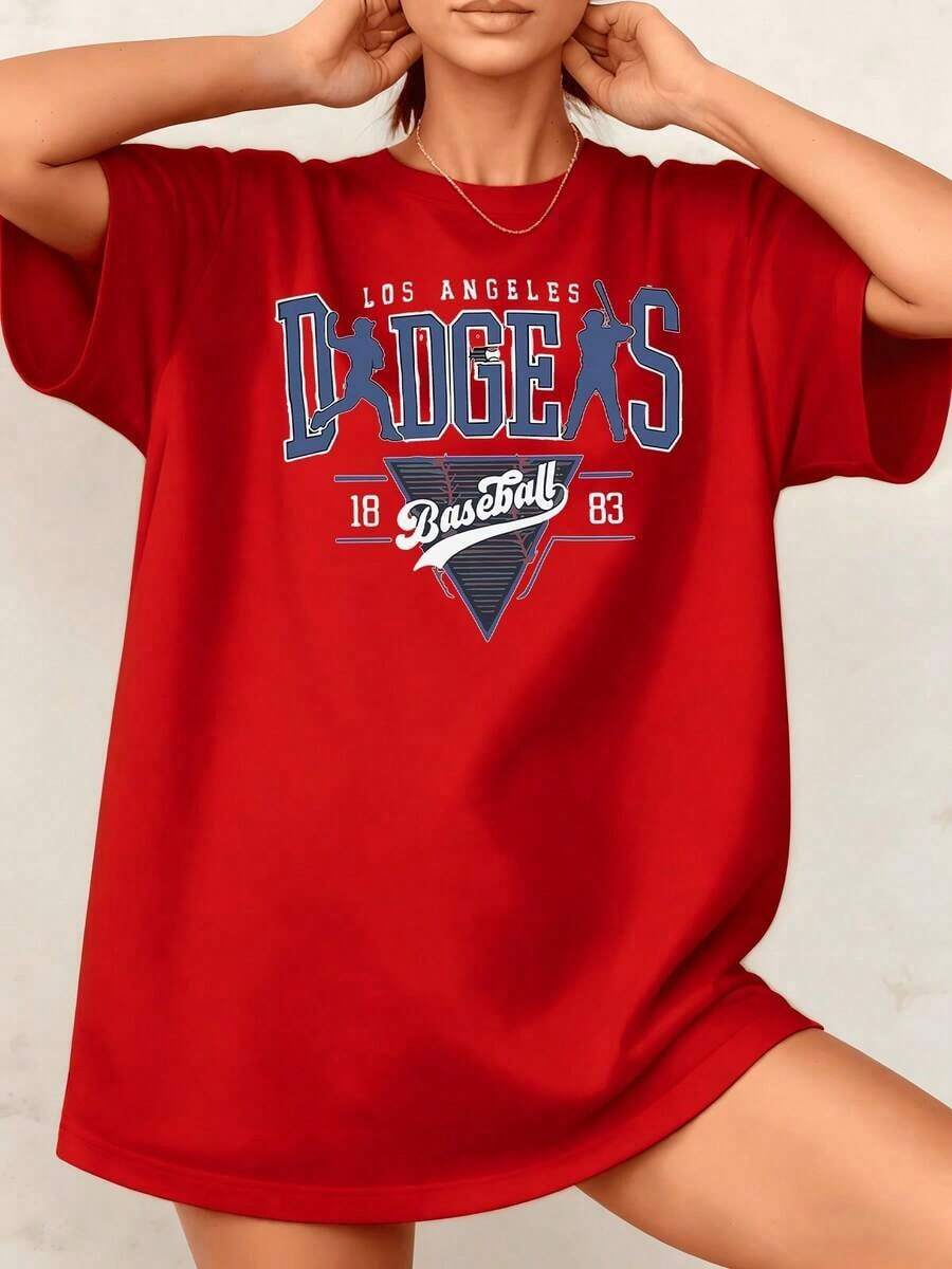 Women's Baseball Graphic Print T-Shirt, 100% Cotton, Crew Neck, Casual Style, 1 Piece. Excellent Gifts For Friends And Family. - 紅色 - 查看 1