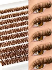 200pcs Dense Curly Eyelashes, 80D Coffee Brown Cat Eye Lashes, Natural Brown Soft Fan-Shaped Lashes Suitable For DIY Eyelash Extension, Home Use, Travel And Daily Makeup - View 8