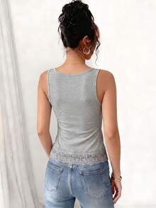 3 Pieces Women's Ribbed Lace Trim Camisole Tank Tops, All Season Versatile, Inner Wear& Outwear, Underarm Cover Up, Slim Fit, Soft& Breathable, Sleeveless Base Layer Shirts - Đen + Trắng + Xám - Xem 7