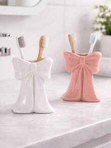 1pc Bowknot Toothbrush & Toothpaste Holder, Cute & Elegant Desktop Organizer For Bathroom Vanity, Creative Oral Care Tool Decor With Bow Design, Tidy & Orderly Toothbrush & Toothpaste Rack For Daily Use - Multicolor - View 7