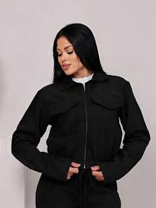 Bomber Jacket In Wool Fabric With Zipper Closure, Perfect For Winter, São João Festivities, Office, Evening, And Daytime Wear. Premium Fashion. - 黑色 - 查看 1