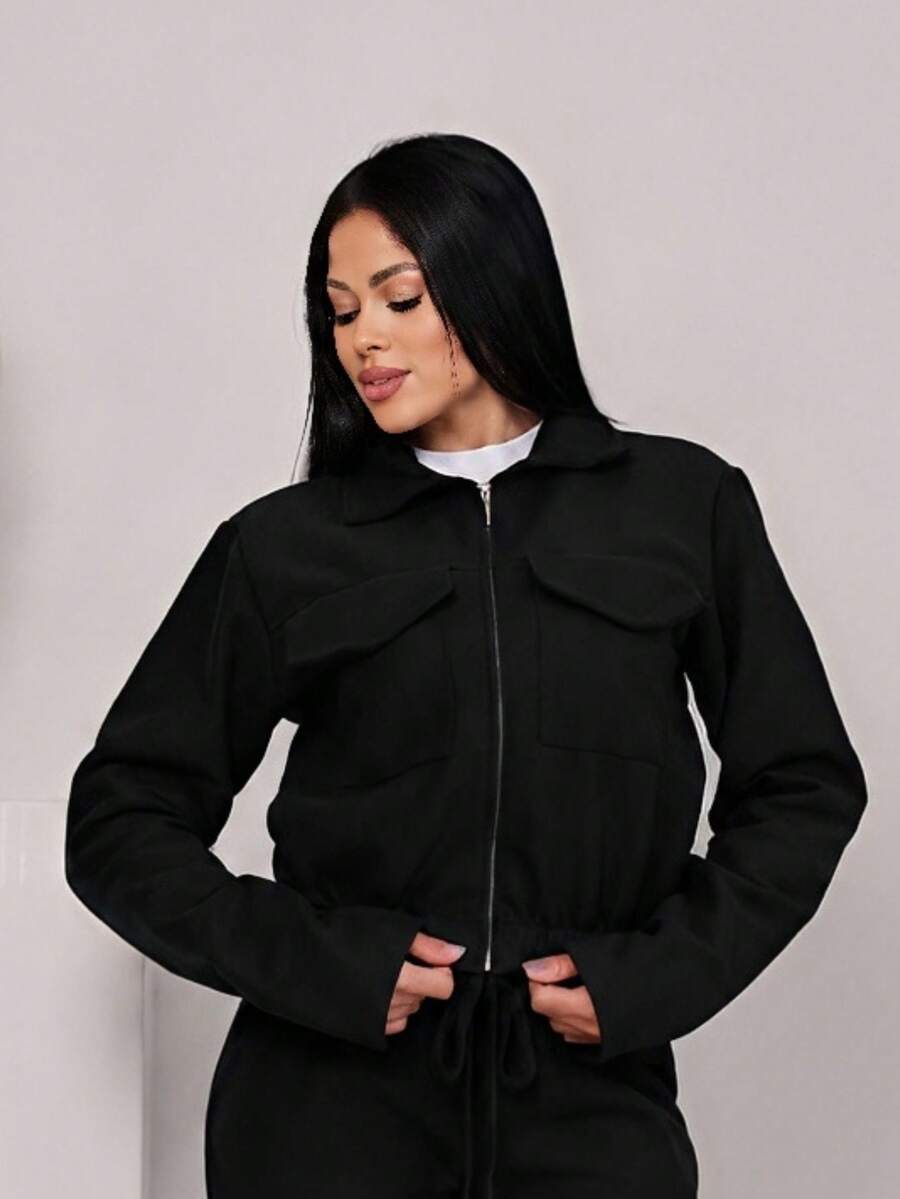Bomber Jacket In Wool Fabric With Zipper Closure, Perfect For Winter, São João Festivities, Office, Evening, And Daytime Wear. Premium Fashion. - 黑色 - 查看 1