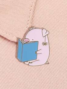 Immersive Reading Pig Enamel Pin Pink With Book Design Suitable For Introverted Bookworms Daily Wear Classroom Decor - Multicolor - View 2