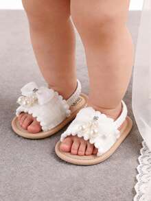 Giày sandal mùa hè cho bé gái sơ sinh, đế mềm, có nơ hoa, thích hợp cho đám cưới hoặc tập đi, giày tập đi cho bé từ 3-18 tháng tuổi. - trắng - Xem 12
