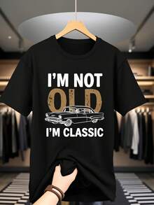 Classic Retro Car Print T-Shirt, Casual Short-Sleeved For Summer, With A Comfortable Fit, Crew Neck, And Flared Hem. This Short-Sleeved T-Shirt With A Print And Crew Neck Is Suitable For All Seasons And Various Occasions. A Casual Retro Short-Sleeved T-Shirt With A Crew Neck And Print, Ideal For Everyday Wear And Outings. - 黑色 - 查看 1