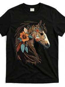 Equestrian Portrait Of A Horse, Western Cowgirl Riding A Horse, T-Shirt_ehp4795876 At_black_product_image - 黑色 - 查看 7