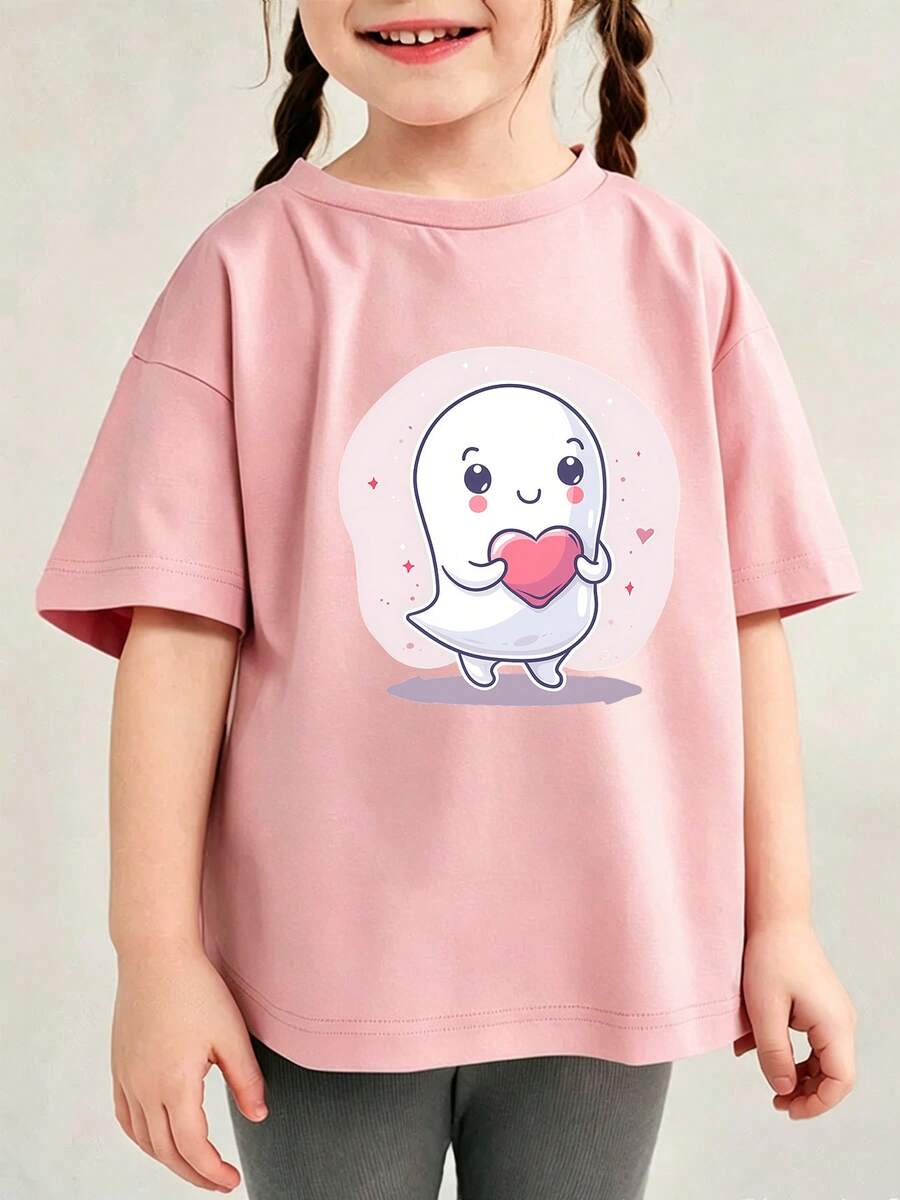 Camiseta Manga Corta con Estampado Cartoon Para Niños - Rosa - Ver 1