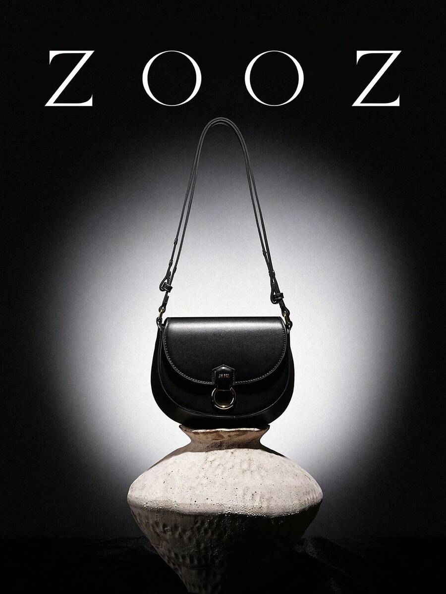 ZOOZ品牌奢華女款聯名款訂製小馬鞍肩背包 - 黑色 - 查看 1