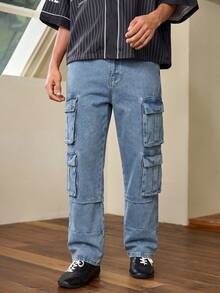 Open Phase Quần cargo nam nhiều túi, quần jeans ống đứng màu xanh dương với thiết kế tiện dụng, quần rộng rãi thoải mái dành cho hoạt động ngoài trời. - Màu xanh lam - Xem 1