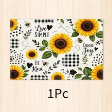1 pieza Mantel individual de lino con girasol, tapete para desayuno, tapete para café, base para tazón, accesorio de cocina, fácil de limpiar, mantel para comedor, adecuado para el hogar, restaurante, decoración de restaurante, regalo de fiesta, regalo para amigos, juego de múltiples piezas - Multicolor - Ver 18