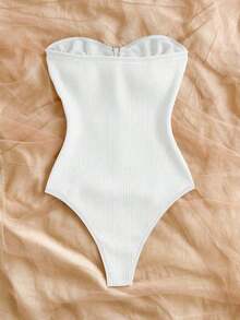 Body ajustado y sexy con hebilla de metal plisada para mujeres - Blanco - Ver 2