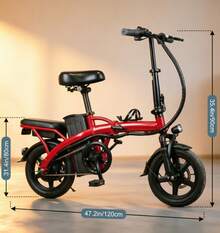 Foldable Electric Bike For Adults, 14" Electric E-Bike With 500W Peak Motor, Max 45 Miles 19 MPH Electric Bicycles, Dual Front Suspension,Maximum Load Capacity Of 120 Kilograms. - Màu đỏ cơ bản - Xem 11