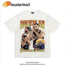 [100% Pure Cotton] American Style Short Sleeve Basketball T-Shirt With Curry Paris Goodnight Print, Student Hip-Hop Style, Men's Fashion. - 白色 - 查看 1