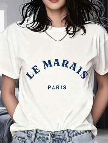 Regalos para Madres, Camiseta de Algodón Unisex Le Marais Paris, Ropa de Calle para Hombres y Mujeres, Top Casual de Moda, Camiseta con Estampado Gráfico Blanco y Azul, Ropa para Salir, Ropa de Mujer - Blanco - Ver 1
