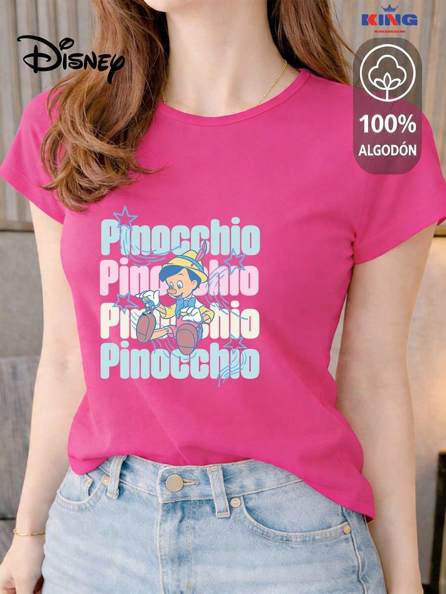 This High-Quality 100% Cotton T-Shirt Guarantees Exceptional Softness To The Touch, A Round Neck With A "Disney  Retro Star" Print, And Short Sleeves. - 玫紅色 - 查看 1
