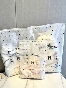 10入透明花卉蝴蝶結拉鍊收納袋，衣物、盥洗用品、化妝品收納袋，商務出差、旅行、居家收納、行李整理必備，防水耐用，返校季適用 - 彩色 - 查看 7