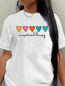 Short-Sleeved, Casual Professional T-Shirt Made Of Polyester, Featuring A Comfortable And Lightweight Design And Colorful Heart Prints, Suitable For The Workplace Or Everyday Wear. Its Soft And Durable Fabric Makes It An Ideal Choice For Daily Use In Clinics Or At Home. Women's Blouses > Clothing - 白色 - 查看 7