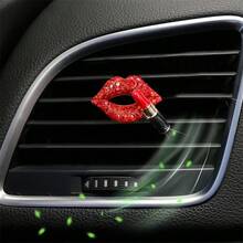 1 pieza Clip de fragancia para rejilla de ventilación del coche con forma de labios, diseño creativo de labios rojos tipo lápiz labial, detalles exquisitos y colores vibrantes, puede sostener hojas de fragancia o bálsamo, desodorizar y agregar un ambiente lindo al interior del coche - 1 clip de aromaterapia para labios rojos con diamantes - Ver 8
