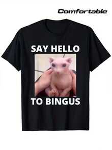 T-Shirt With Humorous Meme Of Bingus, My Beloved Hairless Sphinx Cat, For Men And Women, Family Gift, Regular Fit, Comfortable Stretch Fabric, Suitable For All Seasons. - Black - View 8