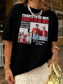 SimpieAndVersatileDesignCuarteto de Nos músicos uruguayos camiseta para mujer con impresión que captura momentos de creatividad y camaradería prenda ideal para fans de la banda,playera de mujerCottonT-Shirt - Negro - Ver 1