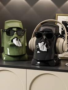 1pc Creative Tissue Box, Multifunctional Desktop Tissue Holder, Headphone Stand, Glasses & Tissue Storage Box For Living Room & Bedroom - Multicolor - View 3