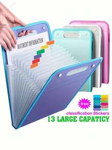 1 pieza Carpeta portátil, bolsa organizadora de archivos, bolsa de almacenamiento de exámenes, diseño de gran capacidad con 13 bolsillos, estructura multicapa, adecuada para organizar archivos, facturas, recibos y documentos, carpeta, almacenamiento en dormitorio, suministros de oficina, temporada de graduación, temporada de bodas - Multicolor - Ver 2