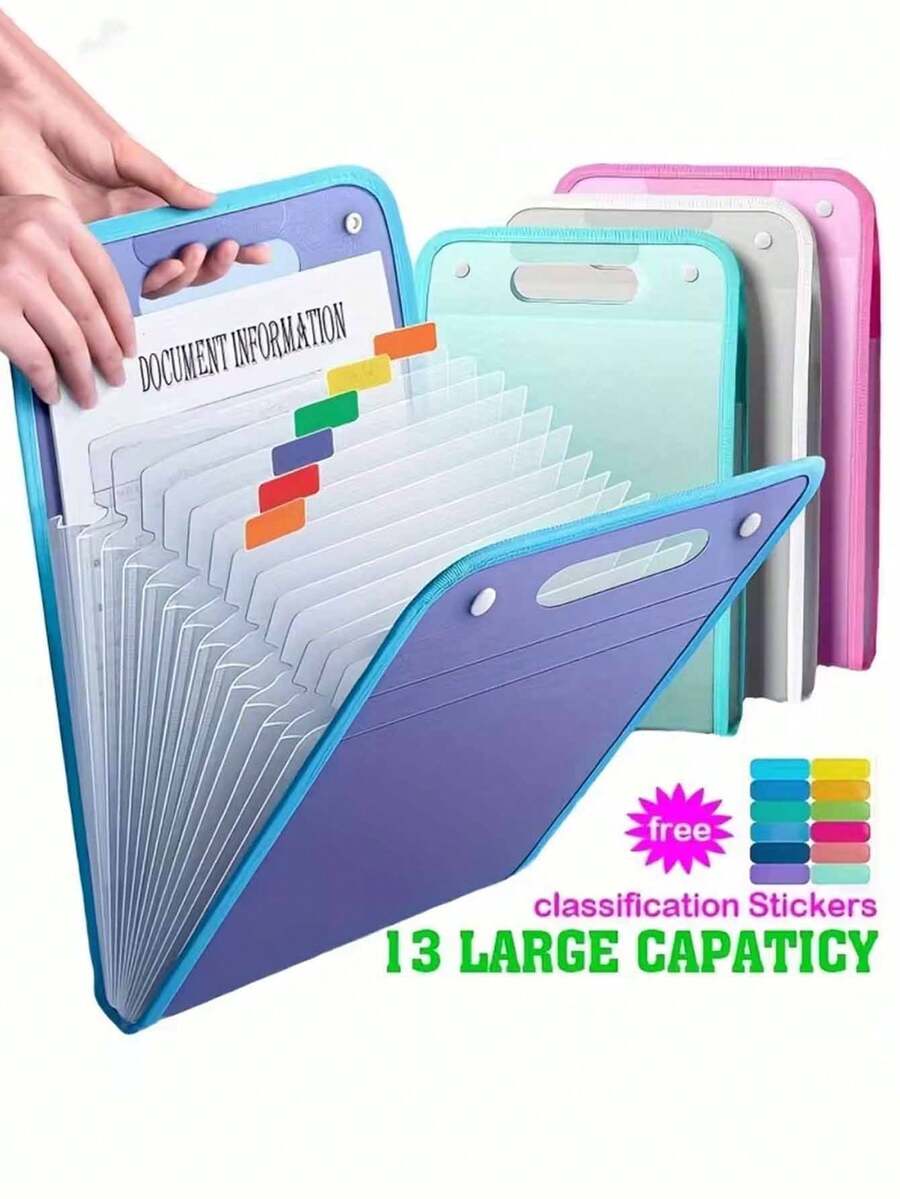 1 pieza Carpeta portátil, bolsa organizadora de archivos, bolsa de almacenamiento de exámenes, diseño de gran capacidad con 13 bolsillos, estructura multicapa, adecuada para organizar archivos, facturas, recibos y documentos, carpeta, almacenamiento en dormitorio, suministros de oficina, temporada de graduación, temporada de bodas