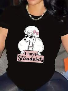 1 Piece Of Women's Short Sleeve T-Shirt, With White Doberman Graphic Print, Casual Sporty Style, Round Neck, 180g, 100% Cotton. - 黑色 - 查看 3