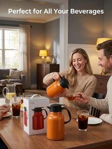1.8L Large Capacity 304 Stainless Steel Insulated Kettle With Detachable Tea Infuser Safety Latch Single Hand Operation Leakproof Wide Mouth Drip Proof Spout Thermal Pot For Coffee Thick Soup Arabian Mint Tea Household Drinkware - Multicolor - View 7