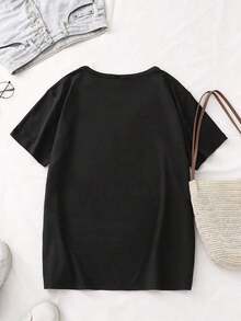 Playeras casuales de mujer con estampado floral inglés, camiseta deportiva de manga corta con cuello redondo, cómoda para vacaciones, top de verano, ropa de mujer, camisetas gráficas, ropa occidental para hombre, camisas para hombre, camisetas gráficas, ropa de mujer, tops de verano, ropa de verano, camisetas gráficas, ropa >ropa. - Negro - Ver 3