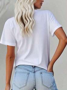 Cotton T-Shirt With Double-Sided Print, Comfortable, Stylish With Minimalist Design, Casual And Versatile, INS Style, T-Shirt With Sunset Palm Tree And Boat Print, Graphic T-Shirts, Breathable And Comfortable. - 白色 - 查看 2