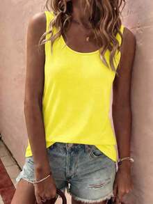 LUNE La nueva moda primavera y verano, chaleco casual de cuello redondo a rayas azul y blanco con cuello profundo rojo en contraste - Amarillo - Ver 4