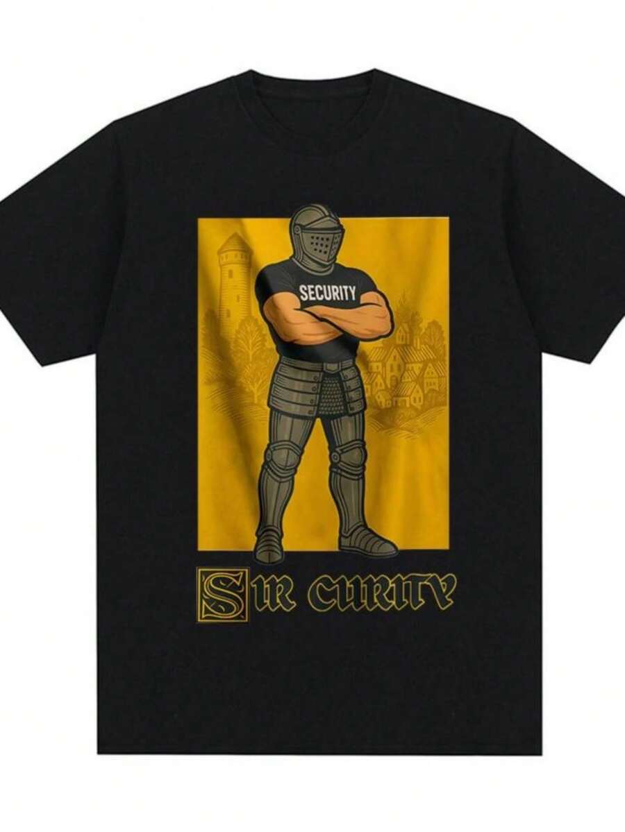 Women's ShirtsSir Curity Funny Knight Meme Graphic T-Shirts Men's Women Clothing Cotton Casual Oversized Short Sleeves T Shirts Streetwear - 黑色 - 查看 1