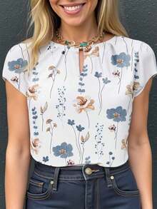Blusa elegante con estampado de lazo para mujer, verano - Blanco 3 - Ver 7