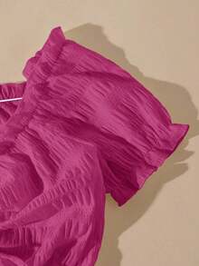 Camisa crop con cordón delantero ribete fruncido - Rosa Fucsia - Ver 5