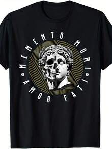 Camiseta Unisex Memento Mori Amor Fati Estoicismo con Estampado de Calavera y Medusa, Cuello Redondo, Corte Holgado, Color Negro, Ropa Casual para Todas las Temporadas - Negro - Ver 7