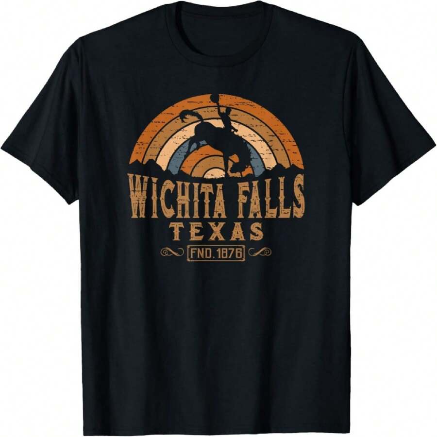Wichita Falls Texas TX Retro Style Rodeo Cowboy T-Shirt - Negro - Ver 1