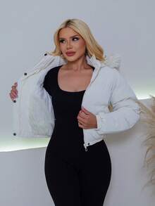 3D Lined Puffer Jacket - White - View 3