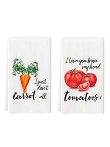 2 Pcs Mushroom Sunflower Blue Floral Vegetable Printed Dish Towels Watercolor Style Microfiber Rectangular Decorative Absorbent Hand Towels For Kitchen Home - Multicolor - View 5