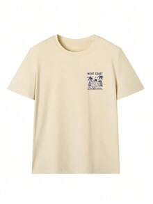 Women's Short-Sleeved T-Shirt With A Round Neck, Casual, Minimalist, And Versatile Style, Featuring A Palm Tree Print And Slogan, Suitable For Everyday Wear. Printed T-Shirt, Vacation. Summer - 杏色 - 查看 4