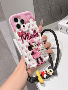 This Disney Mickey Mouse Lanyard Phone Case Is Fully Covered In TPU Material. It's Shockproof, Lightweight, And Compatible With IPhone17/16/11/13/15/15 Plus/15 Pro/15 Pro Max/12/14 Pro Max/11 Pro Max/12 Pro/12 Pro Max/13. This Phone Case Makes A Popular Birthday Gift Or Business Gift; It's Durable, Stain- And Fingerprint Resistant, And Suitable For Both Men And Women. The Set Also Includes A Mickey Mouse Phone Case And A Mickey Mouse Plush Bracelet. It's A Perfect Gift For Friends And Family. This Stylish Phone Case Is Fun, Lightweight, And Durable. IPhone17 Pro Max Phone Case, Minnie Mouse Phone Case. - trắng - Xem 3