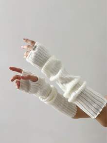 1 Pair Y2K Style Arm Warmers For Women, Punk Gothic Striped Fingerless Knitted Arm Sleeve Warmers For Halloween Cold Gloves Y2k Valentine's Day Valentines Summer - T009# Stripes - View 24