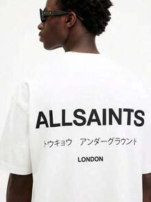 ALLSAINT London Japanese Streetwear T-Shirt, 100% Cotton, Casual, Comfortable, Durable, Unique Graphic Print, Double-Sided Print - 黑色 - 查看 8