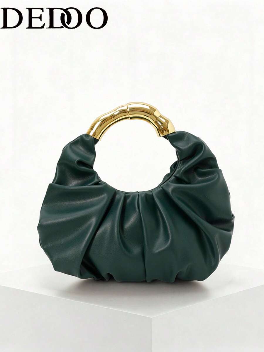Dedoo New Fashionable Multi-Functional Thick Metal Hardware Pleated Large Capacity Cloud Handbag